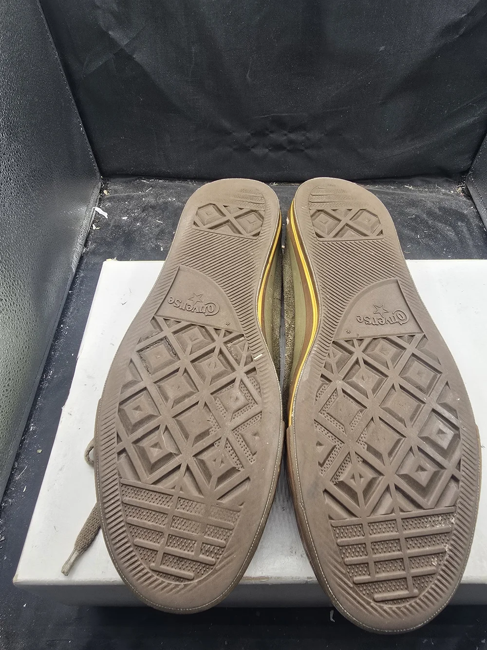 Converse Olive Green Suede Sneakers with Yellow Star Accents - Picture 7 of 7